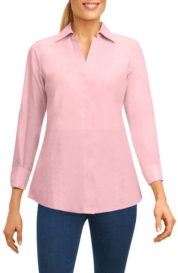 Foxcroft Taylor Essential Shirt Non-Iron Chambray Pink Size 8