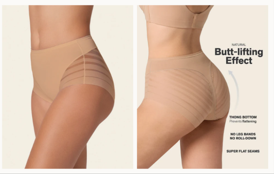 Leonisa Classic Lace Stripe Shaper Panty XL -Brown