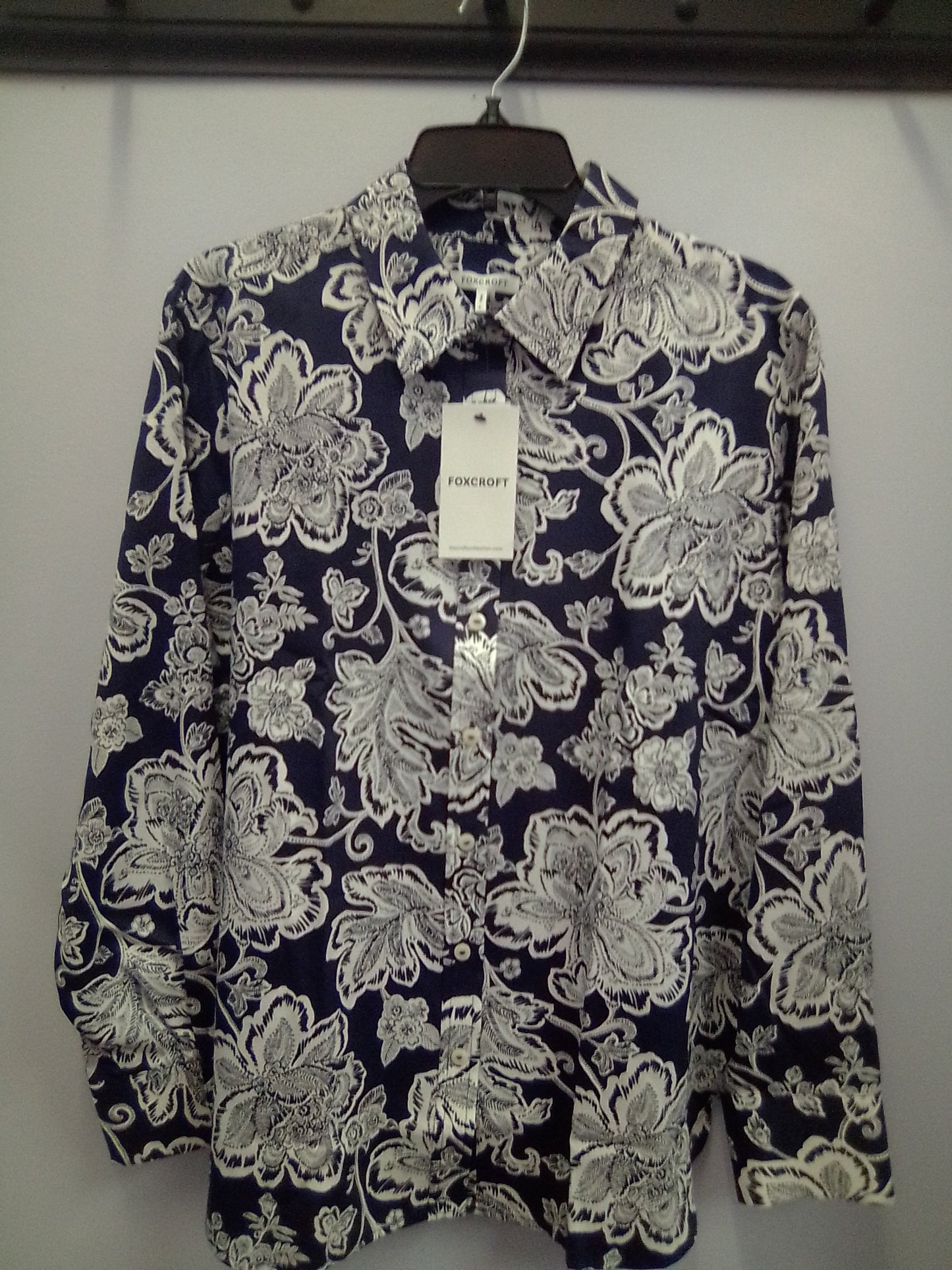 Foxcroft Floral Print Navy Shirt