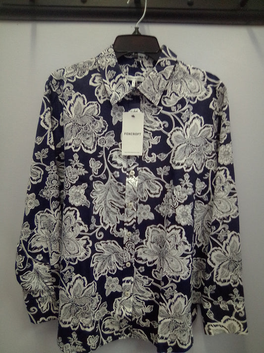 Foxcroft Floral Print Navy Shirt