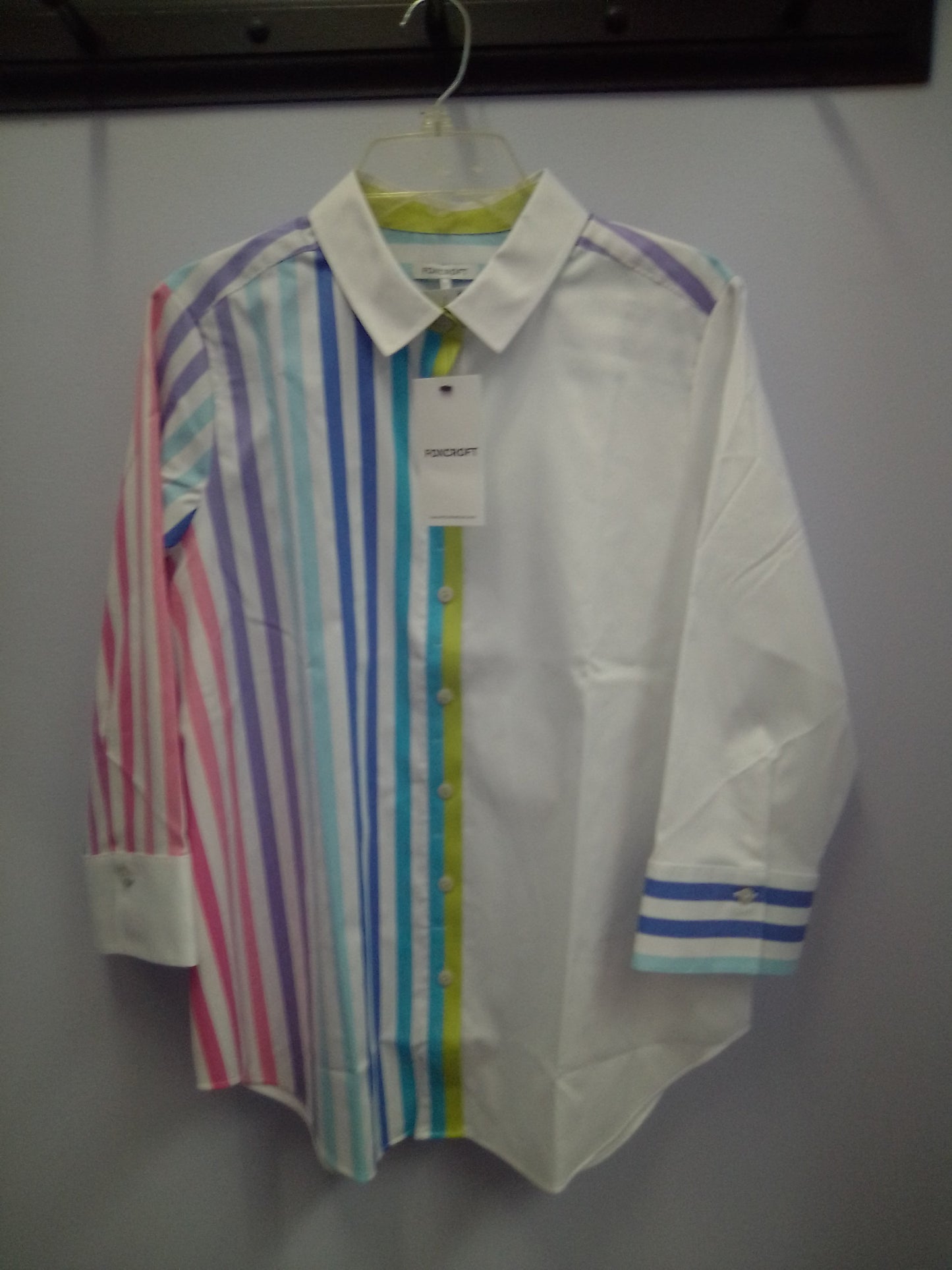 Foxcroft, Charlie No Iron Stretch Ombré Stripe 3/4 Sleeve Shirt