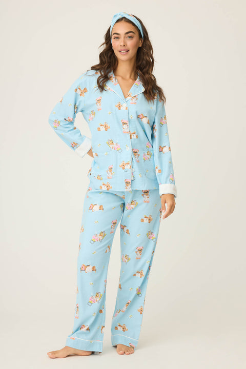 P.J. Salvage Beary Cute Flannel PJ Set, Ice Blue XL