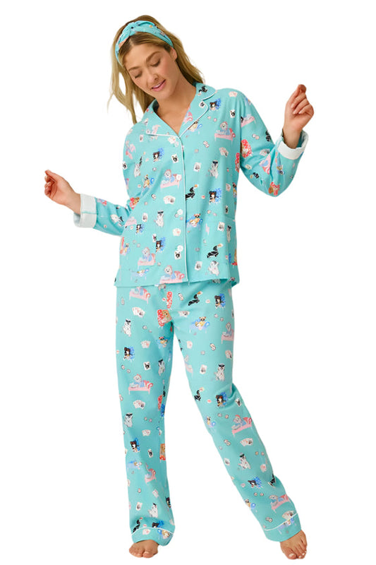 P.J. Salvage Women's This Is How I Roll 3-Piece Flannel PJ Set, Turquoise - Size LG