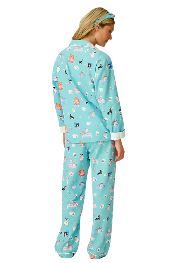 P.J. Salvage Women's This Is How I Roll 3-Piece Flannel PJ Set, Turquoise - Size LG