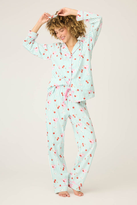 P.J. Salvage Ma Cherie Cherry Print 3-Piece Flannel PJ Set - LG