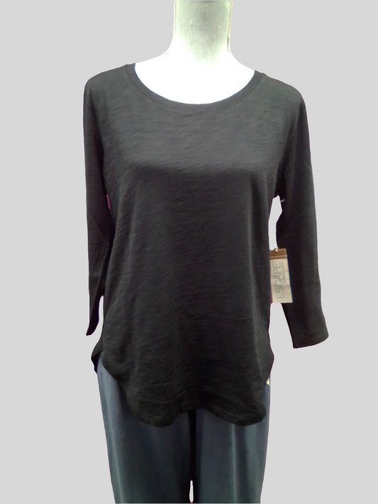 Escape 3/4 Sleeve High-Low Cotton Tee - Black