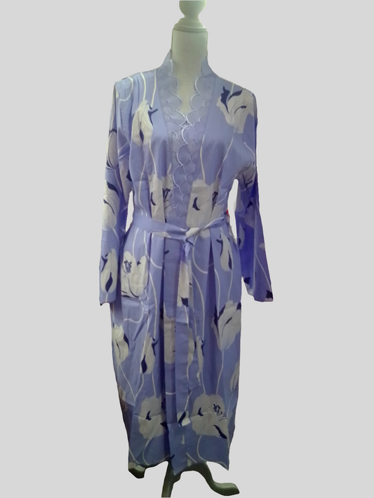 Nora Rose Lilac Floral Midi Dressing Gown