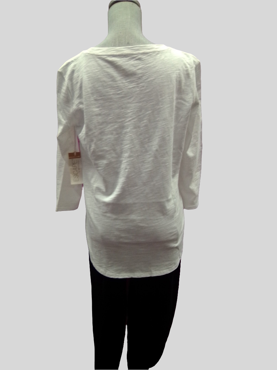 Escape 3/4 sleeve, Hight Low Tee - White