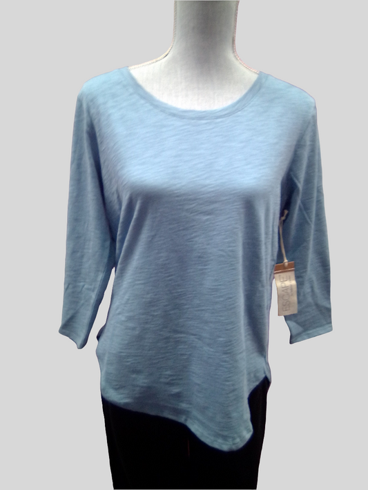Escape 3/4 Sleeve High-Low Cotton Tee - Indigo