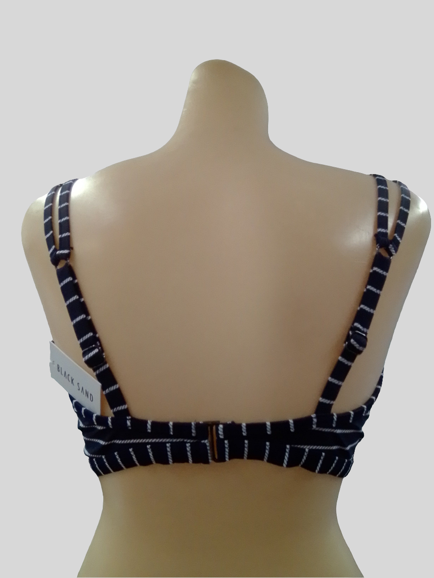 Black Sand Striped Navy Bikini Top