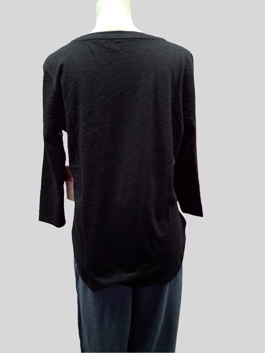 Escape 3/4 Sleeve High-Low Cotton Tee - Black