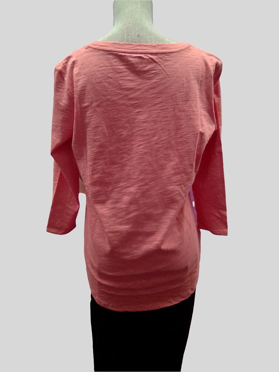 Escape 3/4 Sleeve High Low Cotton Tee - Rose