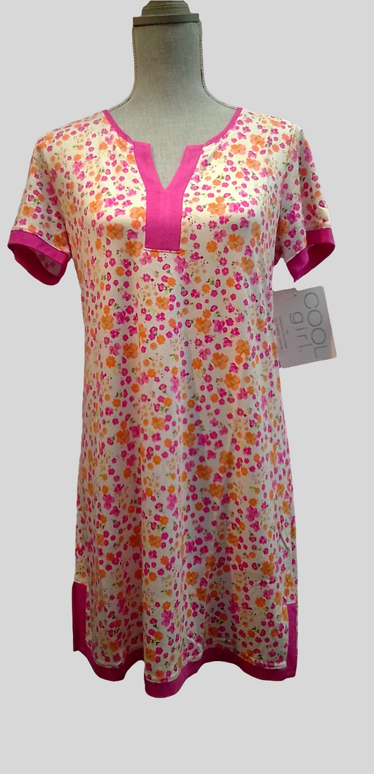 Cool Girl Short Sleeve Sleep Shirt - pink/orange flower