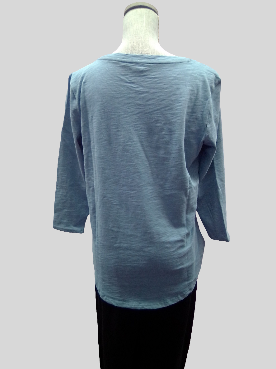Escape 3/4 Sleeve High-Low Cotton Tee - Indigo