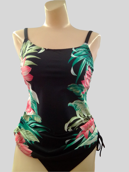 Christina Tropical Print Ruched Swim Top