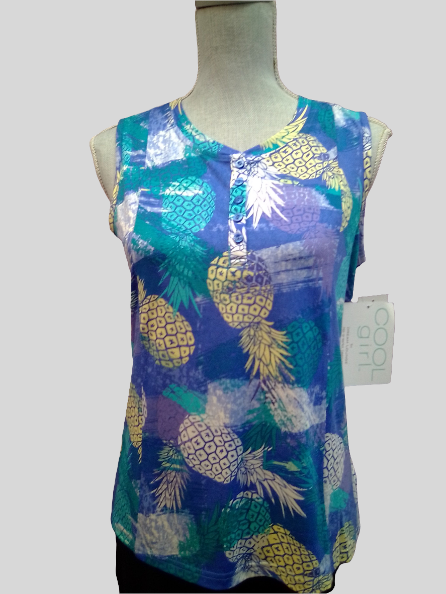 Cool Girl Sleeveless Tank Top in Blue Pinapples