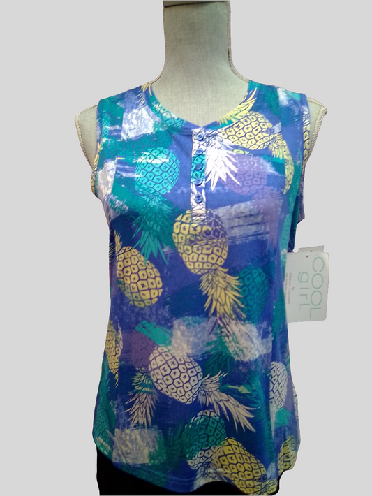 Cool Girl Sleeveless Tank Top in Blue Pinapples
