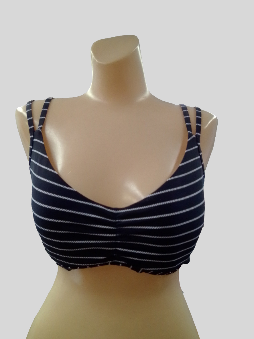 Black Sand Striped Navy Bikini Top