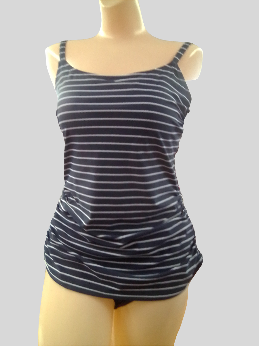 Black Sand Navy Striped Ruffle Hem Tankini