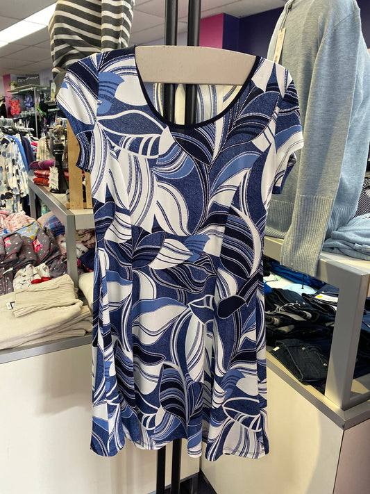 Blue Leaf Print A-Line Dress