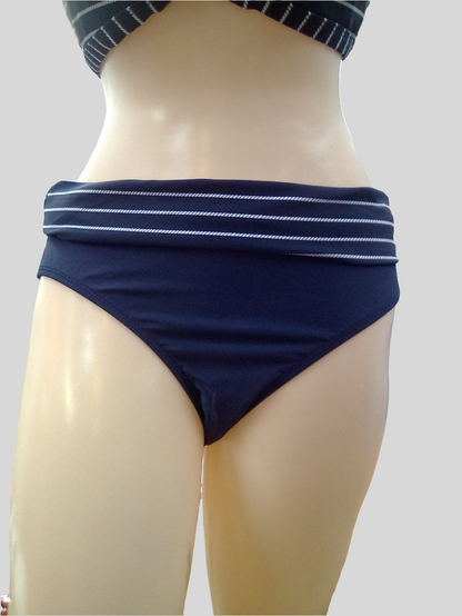 Black Sand Navy Striped Fold Over Waistband Bikini Bottoms