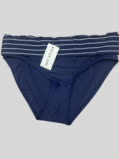 Black Sand Navy Striped Fold Over Waistband Bikini Bottoms