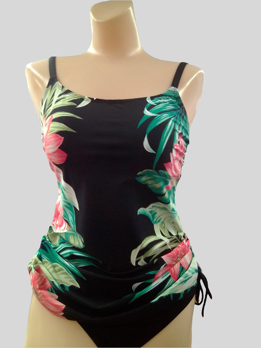 Christina Tropical Print Ruched Swim Top